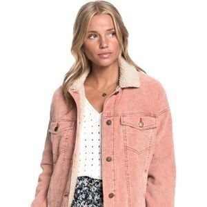 Roxy Pink Corduroy Sherpa Lined Bomber Jacket Size Medium